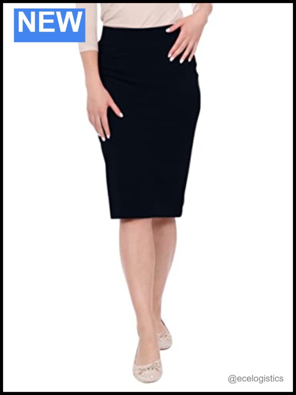 Knee-Length Fitted Cotton Spandex Pencil Skirt Modest Pull-On